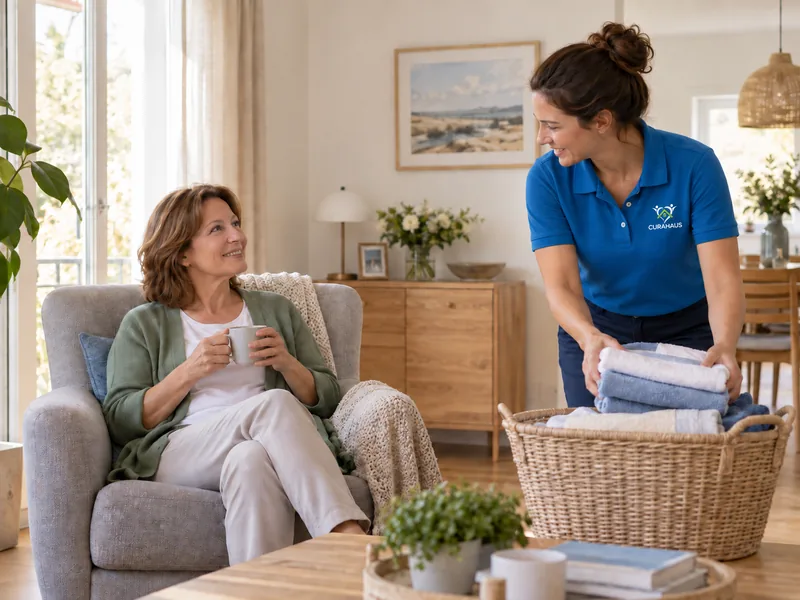 مساعدة منزلية ترتب الغسيل خلال فترة التعافي